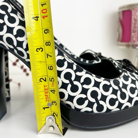 Coach Corey Monogram Signature Peep Toe Platform Heels Pumps Black White Size 8 - Picture 8 of 14